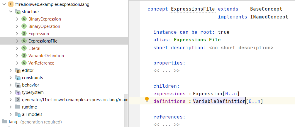 Expressions language defined in MPS